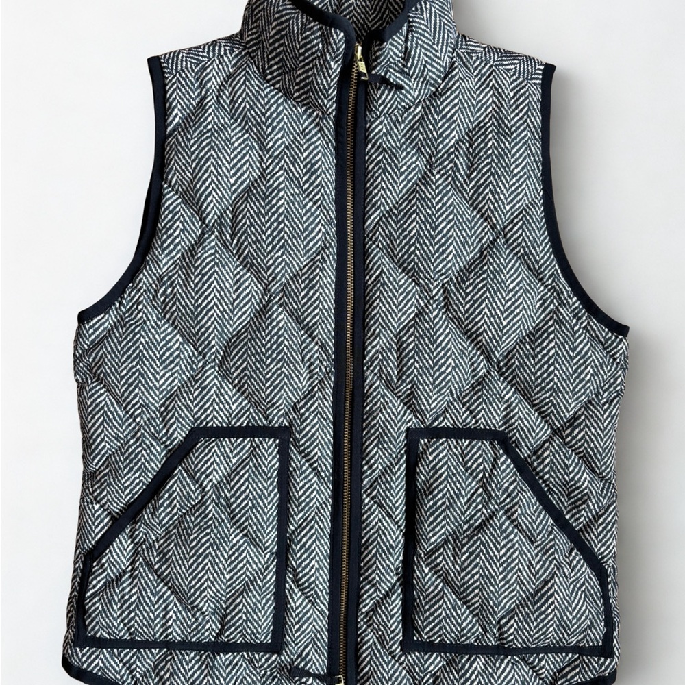 J. Crew Houndstooth Puffer Vest Black/White Women’s Small Full Zip Cozy Nice